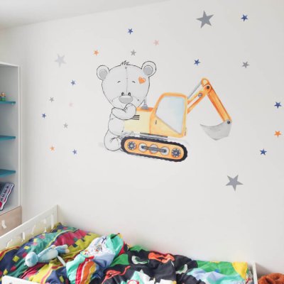 Wandtattoo für Jungen - Mako und Bauautos für das Kinderzimmer