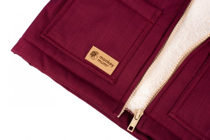 Jachetă de iarnă softshell pentru copii cu imitație blană de miel Monkey Mum® - Scufiță vișinie