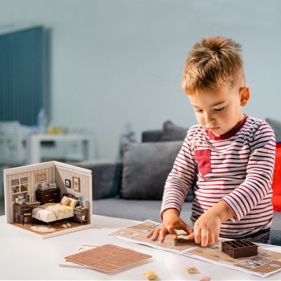 Puzzle 3D en bois RoboTime, miniature de maison de poupée, chambre à coucher Sweet Dream