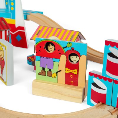 Bigjigs Rail Pista de comboio de madeira feira divertida 54 peças