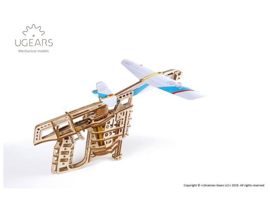 Ugears 3D drewniane mechaniczne puzzle Wyrzutnia samolotów