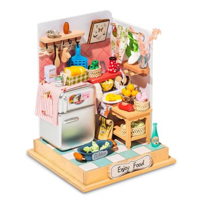 RoboTime Puzzle 3D de madeira Miniatura de casa de bonecas Cozinha cheia de sabores