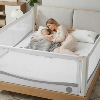 Ograja za posteljo Monkey Mum® Premium - 120 cm - svetlo siva - razprodaja