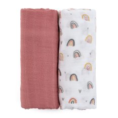 PETITE&MARS Bambus-Musselin-Decke 2 Stk. Misty Rose Rainbow 2in1, 120 x 120 cm
