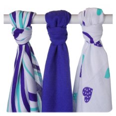 KIKKO Pelene bambus Hearts&Waves 70x70 cm, ocean plave 3 kom