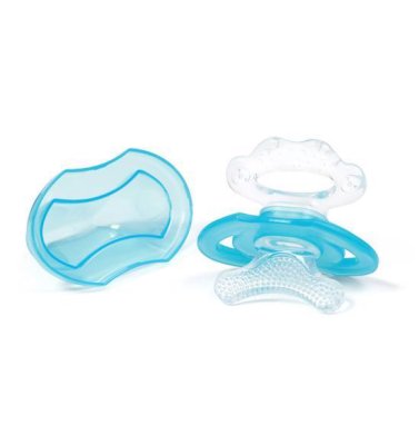 BABYONO Massaggiagengive in silicone senza BPA a forma di ciuccio con copertura blu 3m+