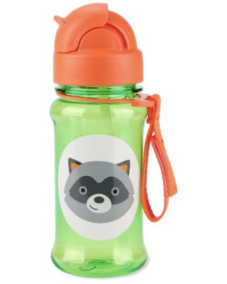 SKIP HOP Zoo Tritan Trinkflasche mit Strohhalm 355ml Waschbär 12m+