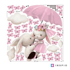 Naklejka ścienna - Króliczki latające na różowej parasolce
