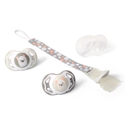 BABYONO Schnullerclip grau/orange 0m+