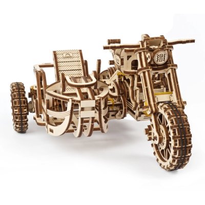 Ugears Puzzle 3D en bois mécanique UGR-10 Moto (scrambler) avec side-car
