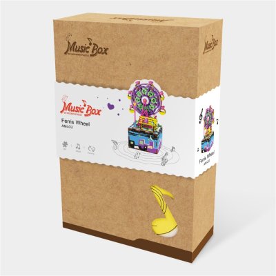 RoboTime Drewniane Puzzle 3D Szkatułka z melodyjką Mała Karuzela