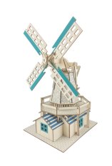 Woodcraft 3D-Holzpuzzle Holländische Windmühle blau