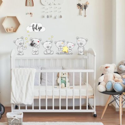 Wall stickers - Teddy bears with name above the crib