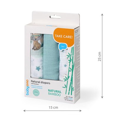 BABYONO Bambusz pelenka 3 db Kék, 70x70 cm
