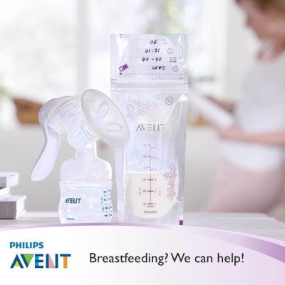 Philips AVENT Manuell bröstpump, startset + bröstmjölkspåsar 180 ml, 25 st