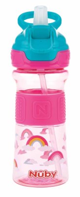 NUBY Športna steklenica z mehko zložljivo slamico 360 ml, roza, 3+