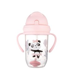 CANPOL BABIES Nezlivna skodelica s slamico in utežjo Eksotične živali 270 ml roza, 6m+