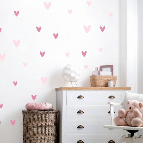 Стикери за стена за момичета - Розови сърца, стикер за стена, свалящ се