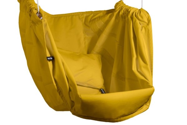 Viseča gugalna blazina gorčična HOJDAVAK MAXI s blazino, Črna vrv - notranja tkanina