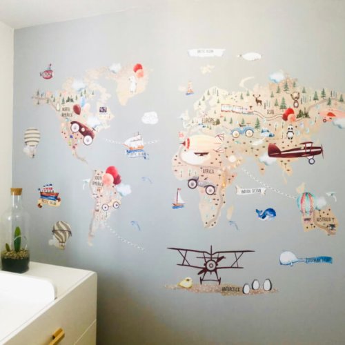 Children's Wall Stickers - Brown world map for little adventurers