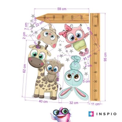 Children's tape measure on the wall - Animals CUTE2 - 150 cm