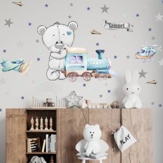 Vinis decorativos para meninos - Urso e um trem