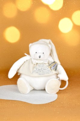 Doudou Coffret cadeau Ours polaire en peluche avec anneau 30 cm beige