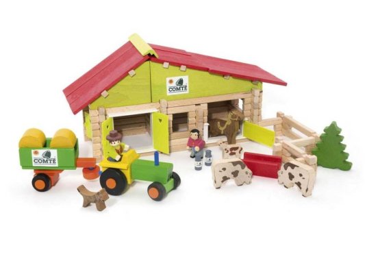 Jeujura Jeu de construction en bois 140 pièces Ferme moyenne