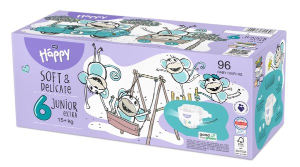 2x BELLA HAPPY Baby Pieluszki jednorazowe Junior Extra Box 15+ kg 48 szt.