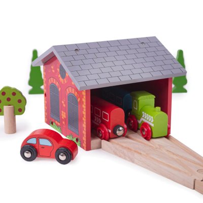Bigjigs Rail Lokschuppen aus Ziegel für zwei Züge