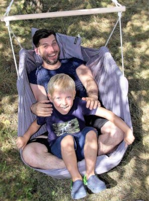 Hängesessel grau HOJDAVAK MAXI mit Kissen, Seil weiß - Indoor Stoff