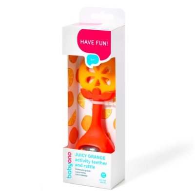 BABYONO Beißring edukativ mit Rassel Orange