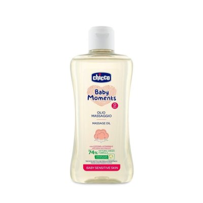 CHICCO Olejek do masażu z bawełną i witaminą E Baby Moments Sensitive 74% składników naturalnych 200 ml