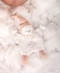 Doudou Geschenkset Plüsch Schmusetuch Teddybär mit Mütze rosa 25 cm