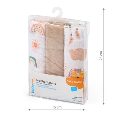 BABYONO Muslin pelene Super soft 3 kom - bež