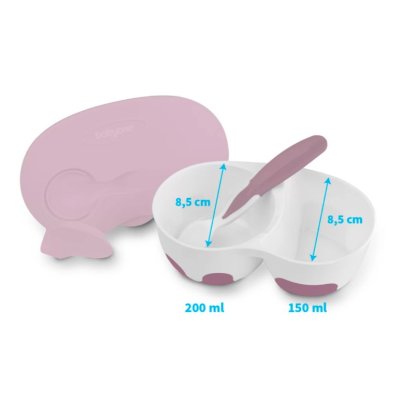 BABYONO Schüssel 2 in 1 verschließbar, mit Löffel 200+150 ml lila 6m+