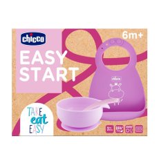 CHICCO Silicone Dining Set - pink, 6m+