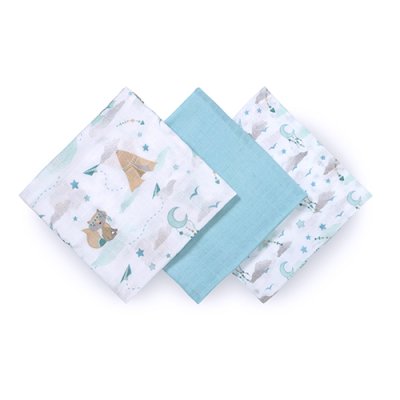 BABYONO Bambusz pelenka 3 db Kék, 70x70 cm