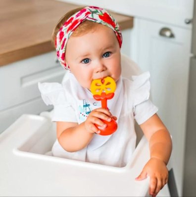 BABYONO Beißring edukativ mit Rassel Orange