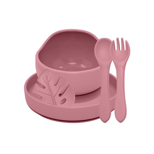 PETITE&MARS Juego de comedor silicona TAKE&MATCH 4pzs Dusty Rose 6m+