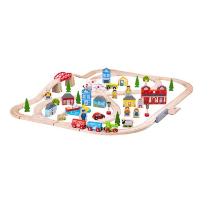 Bigjigs Rail Caminho de Ferro de Madeira Cidade e Aldeia 91 Peças