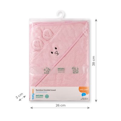 BABYONO Ręcznik z kapturkiem i uchwytami Bambusowy różowy 100x100 cm