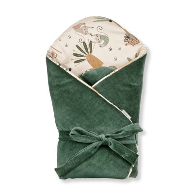 Kocyk niemowlęcy KLUPS bez usztywnienia z kokardą Velvet Tropic fun green 75x75 cm