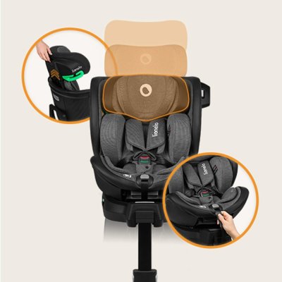 LIONELO Harmony i-Size Car Seat (40-150 cm) Grey Graphite Leather