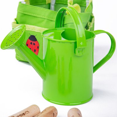 Bigjigs Toys Gartengeräte-Set im grünen Stoffbeutel
