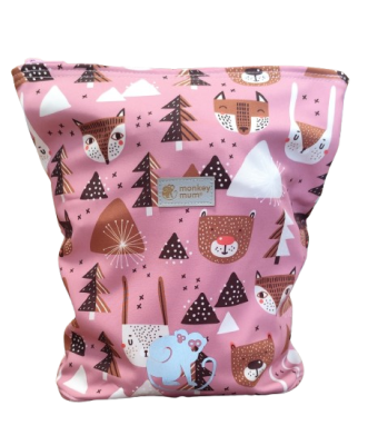 Detský softshellový batôžtek Monkey Mum® - Lesné zvieratká - Ružový