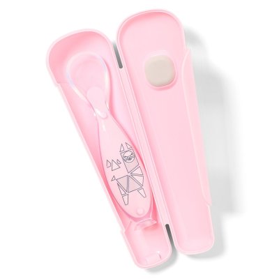 BABYONO Cuillère en silicone avec couvercle rose 6m+