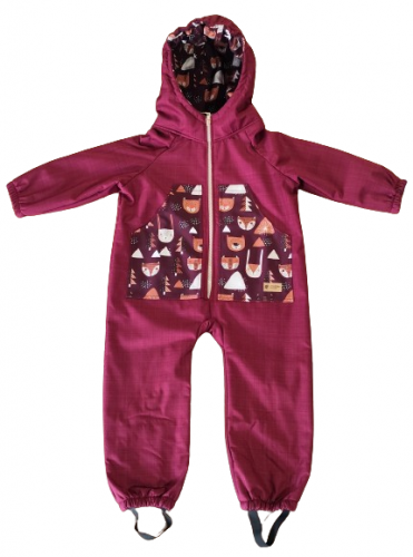 Monkey Mum® Softshell baby winteroverall met sherpa - Bordeaux Roodkapje in het bos - maat 98/104, 110/116
