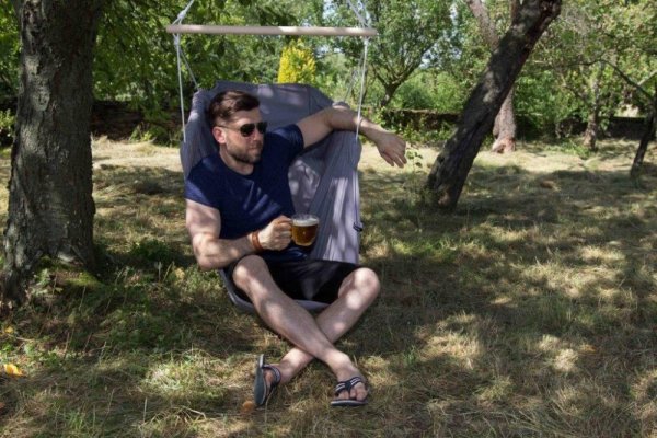 Hängesessel grau HOJDAVAK MAXI mit Kissen, Seil weiß - Indoor Stoff