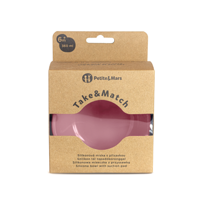 PETITE&MARS Bol din silicon cu ventuză TAKE&MATCH Dusty Rose 6m+